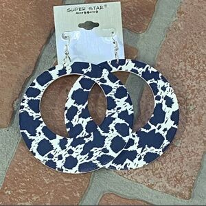 Fashion Large Navy Animal Print Lightweight Wooden Earrings